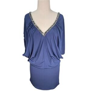 Vintage Moda International Navy Blue Dress 90's Size Medium V-Neck Low Back